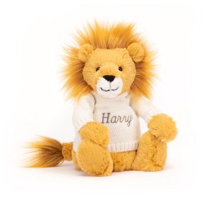 Bashful Lion with Personalised Cream Jumper