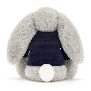 Bashful Silver Bunny with Personalised Navy Jumper