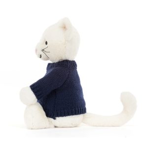 Bashful Cream Kitten with Personalised Navy Jumper