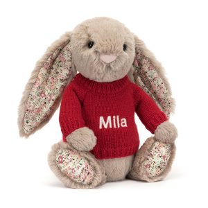 Blossom Bea Beige Bunny with Personalised Red Jumper